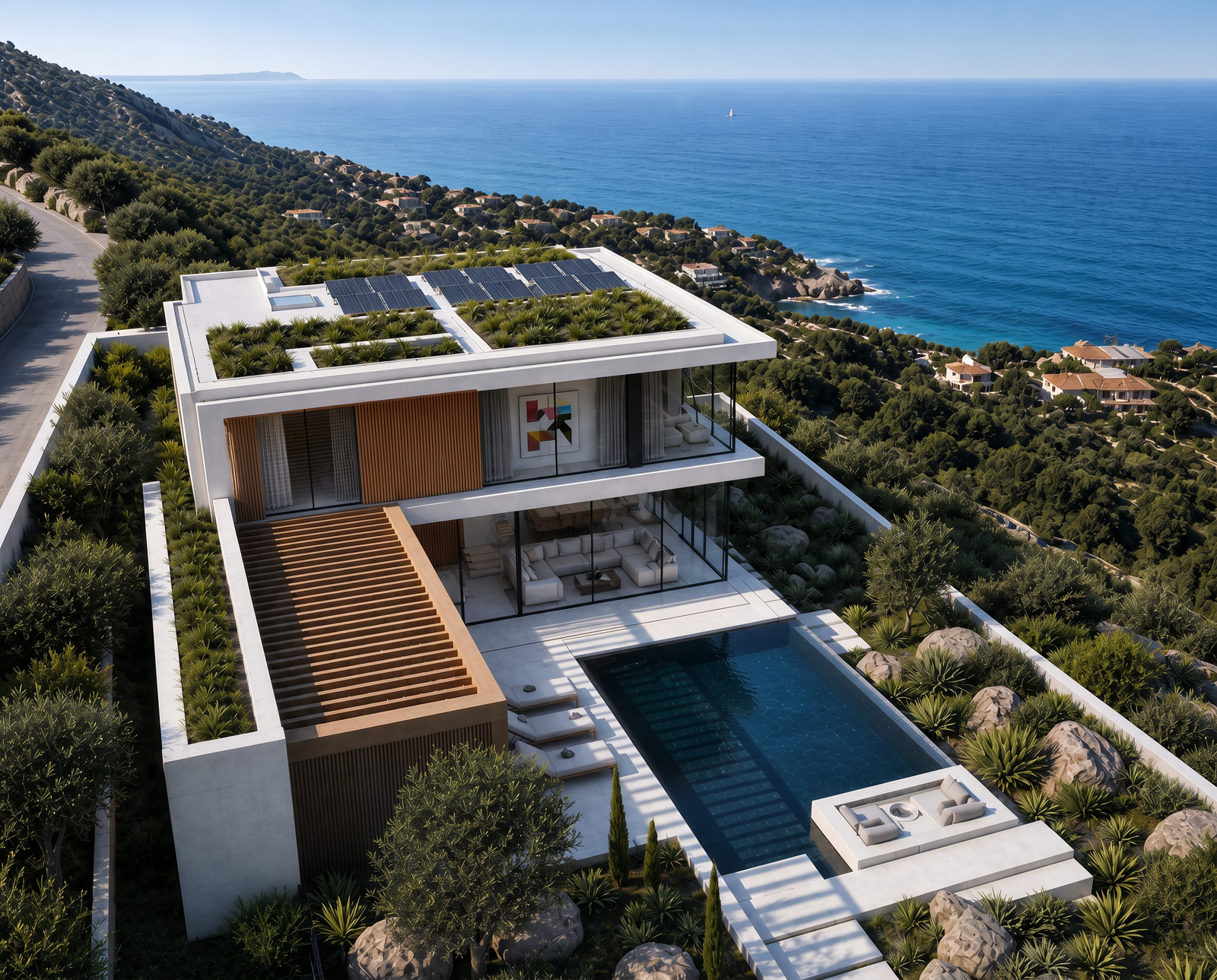 Villa Aurora — Vista aérea con cubierta verde